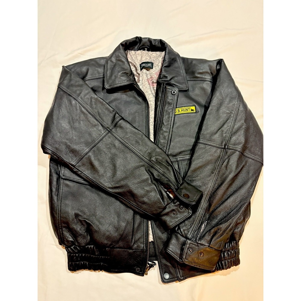 Black leather trucking Burk's‎ Bay Black Leather Bomber Jacket M J.B. Hunt